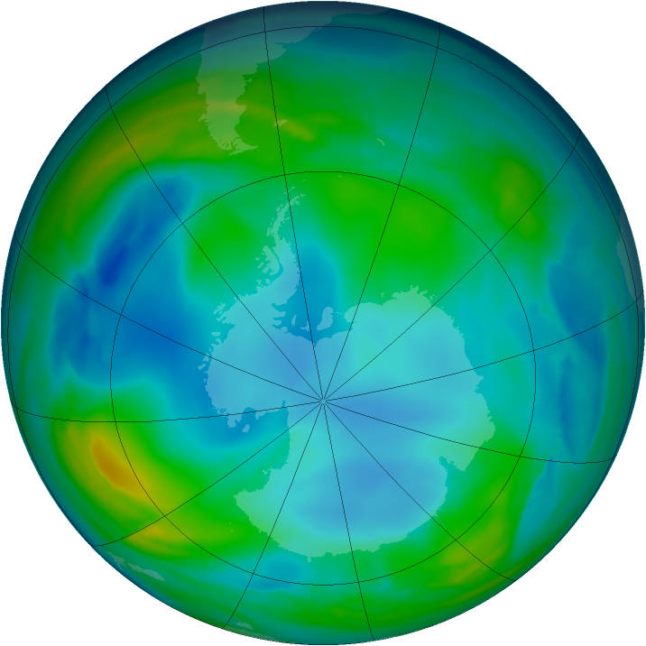 Antarctic ozone map for 09 June 2007
